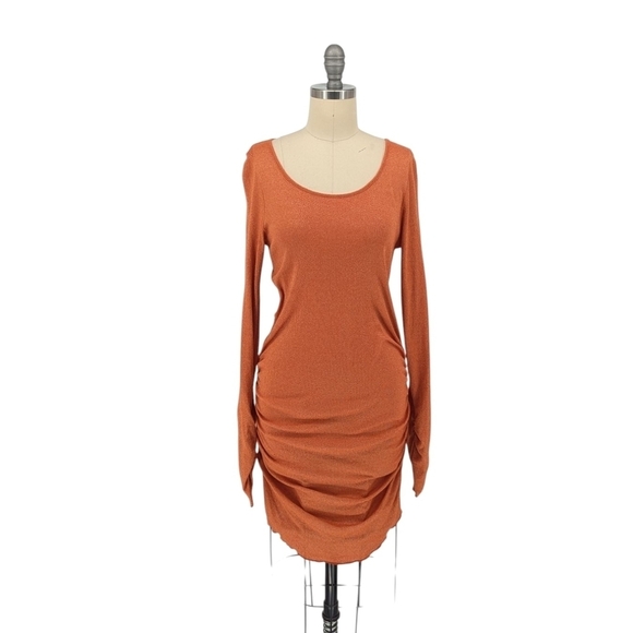 Michael Stars Dresses & Skirts - Michael Stars Sparkle Ruched Knit Dress Orange S/M maternity bohemian stretchy